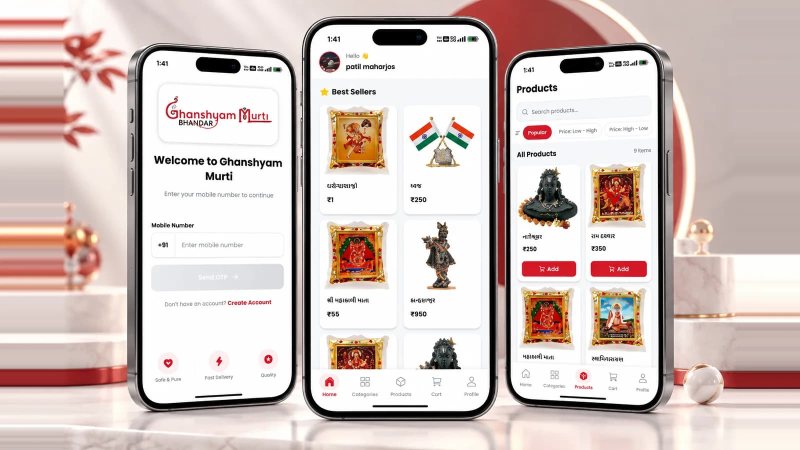 Ghanshyam Murti Bhandar Mobile App — Guest Marble Idol Storefront, Shiprocket Pincode Rates, Razorpay Checkout & B2B Onboarding